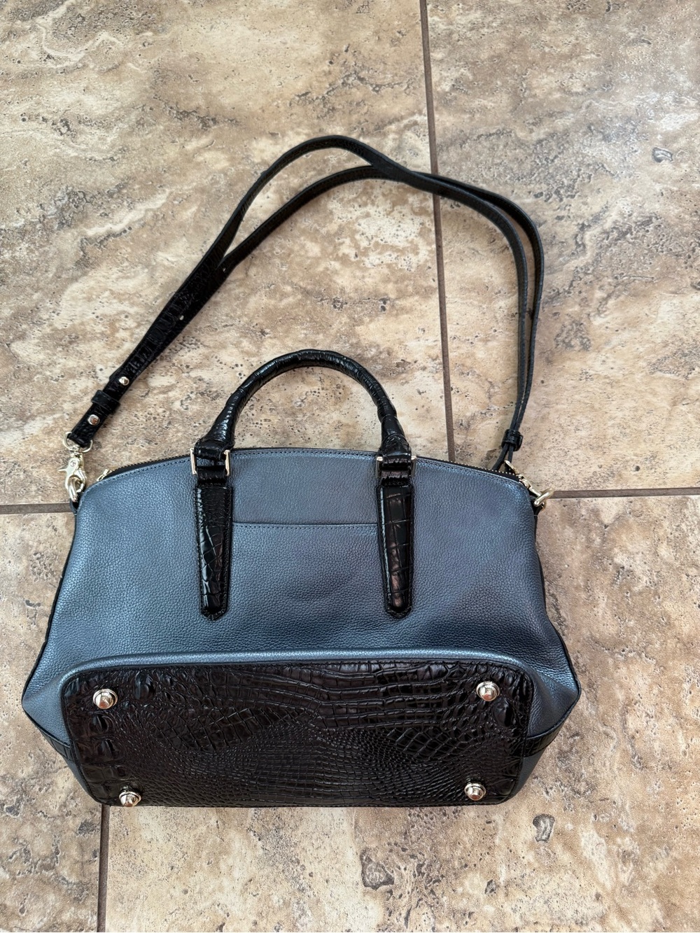 Brahmin Elegant Women's Satchel Handbag in Metallic Gray and Black - Picture 6 of 8